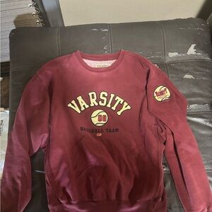 Vintage Y2K Varsity Men's Burgundy Crewneck Sweater